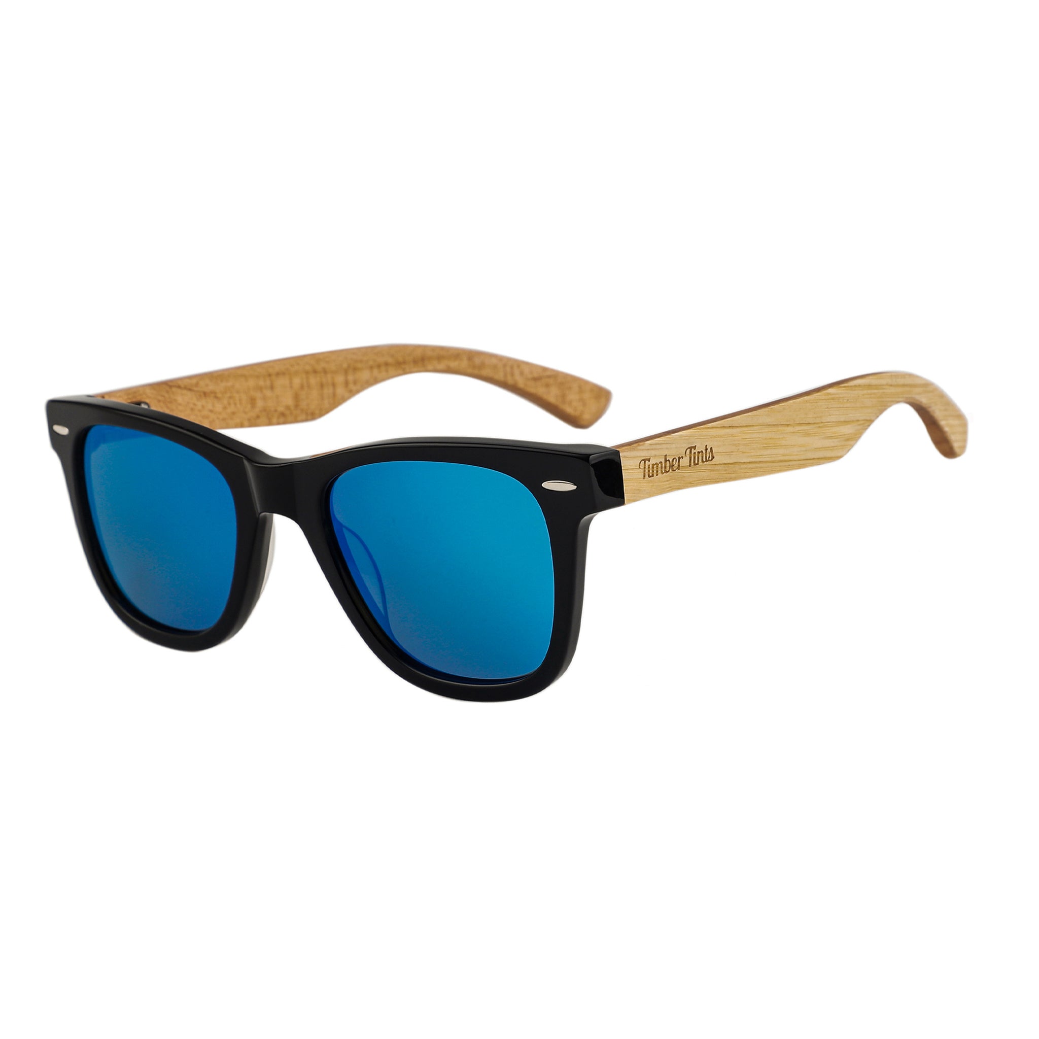 Explorer - Bamboo Wood & Blue Mirror Lenses