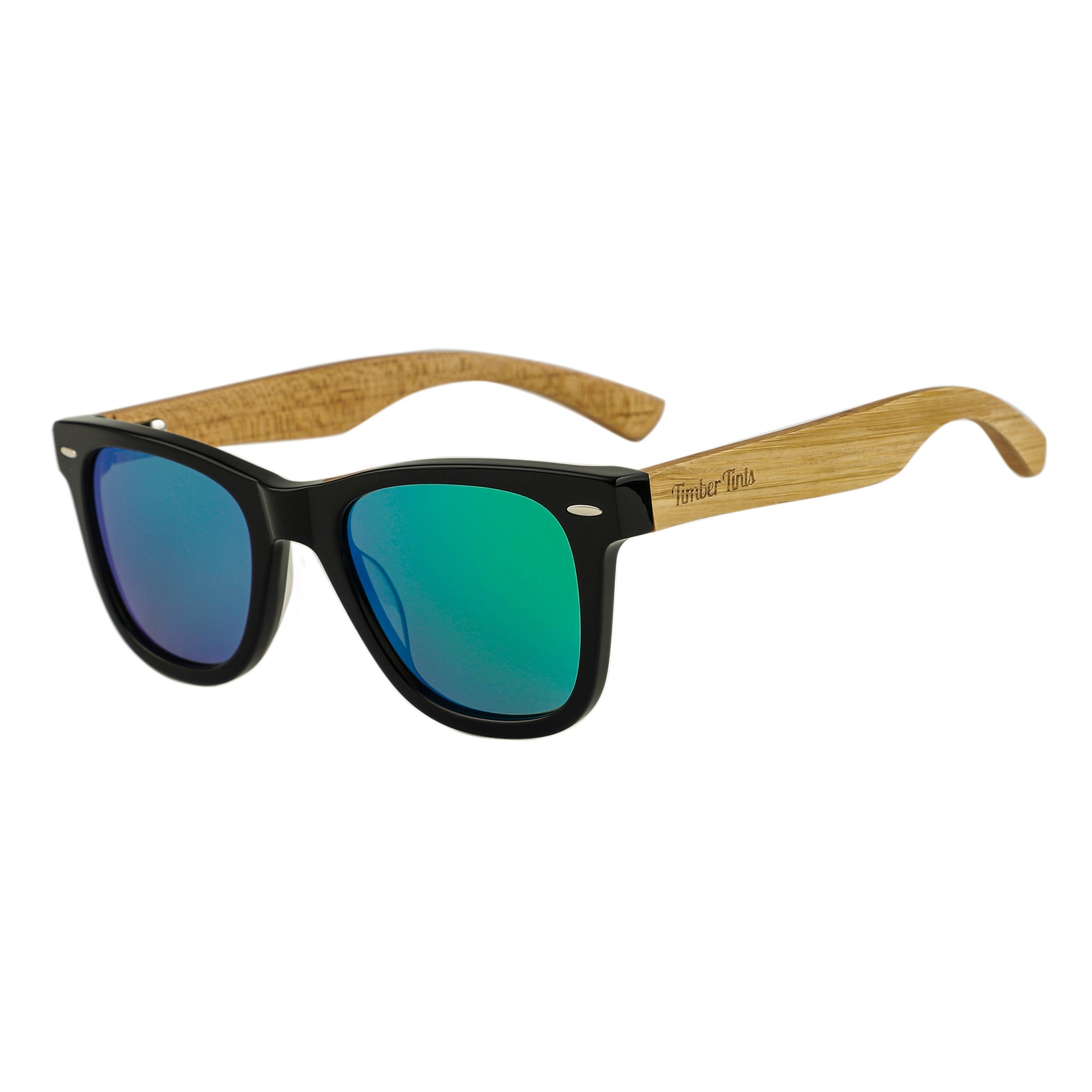 Explorer - Bamboo Wood & Green Mirror Lenses