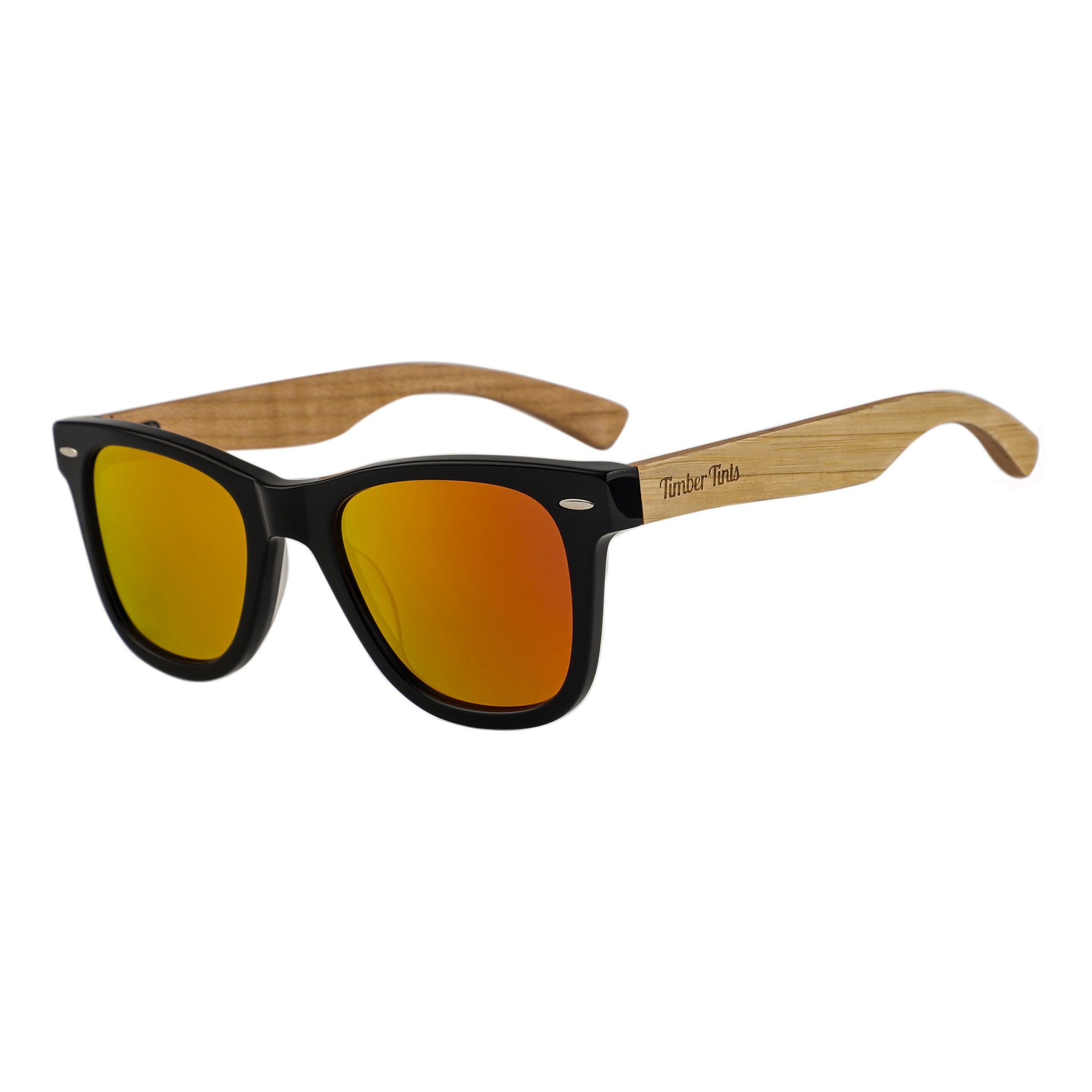 Explorer - Bamboo Wood & Red Mirror Lenses