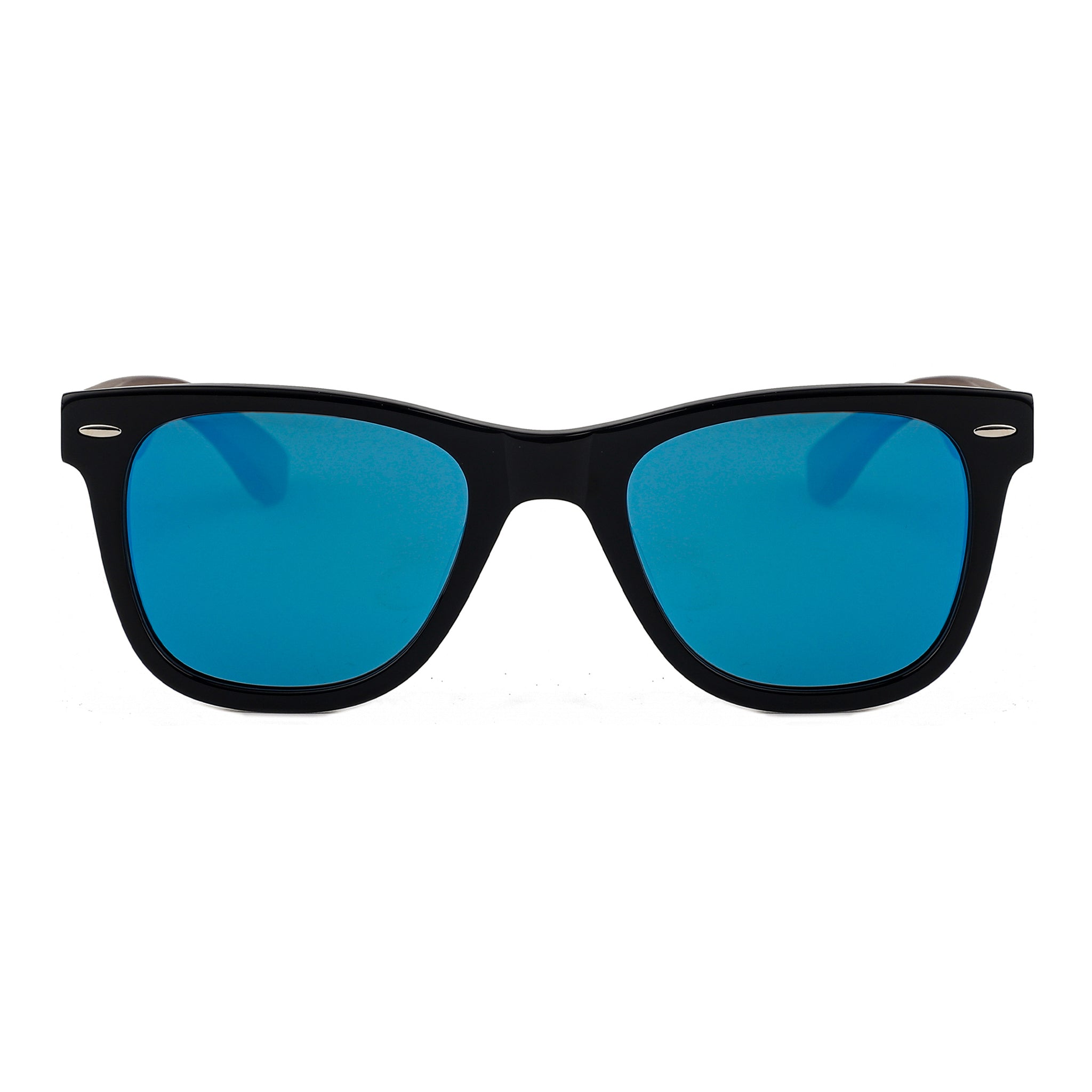 Explorer - Zebra Wood & Blue Mirror Lenses