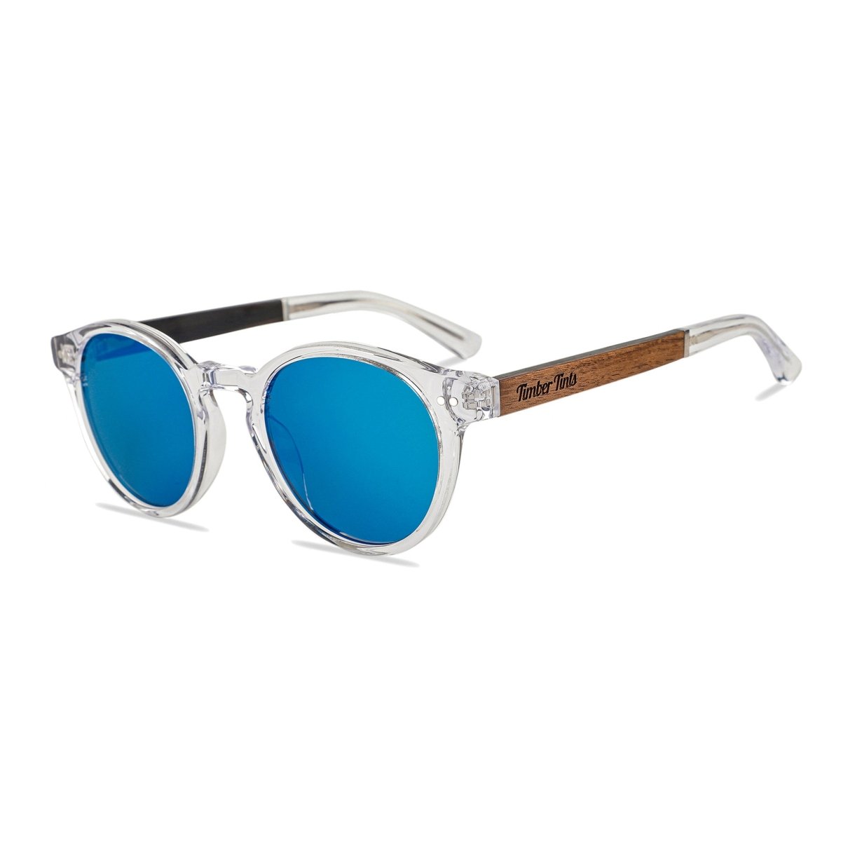 Timber Tints | Midtown Clear - Walnut Wood & Blue Mirror Lenses