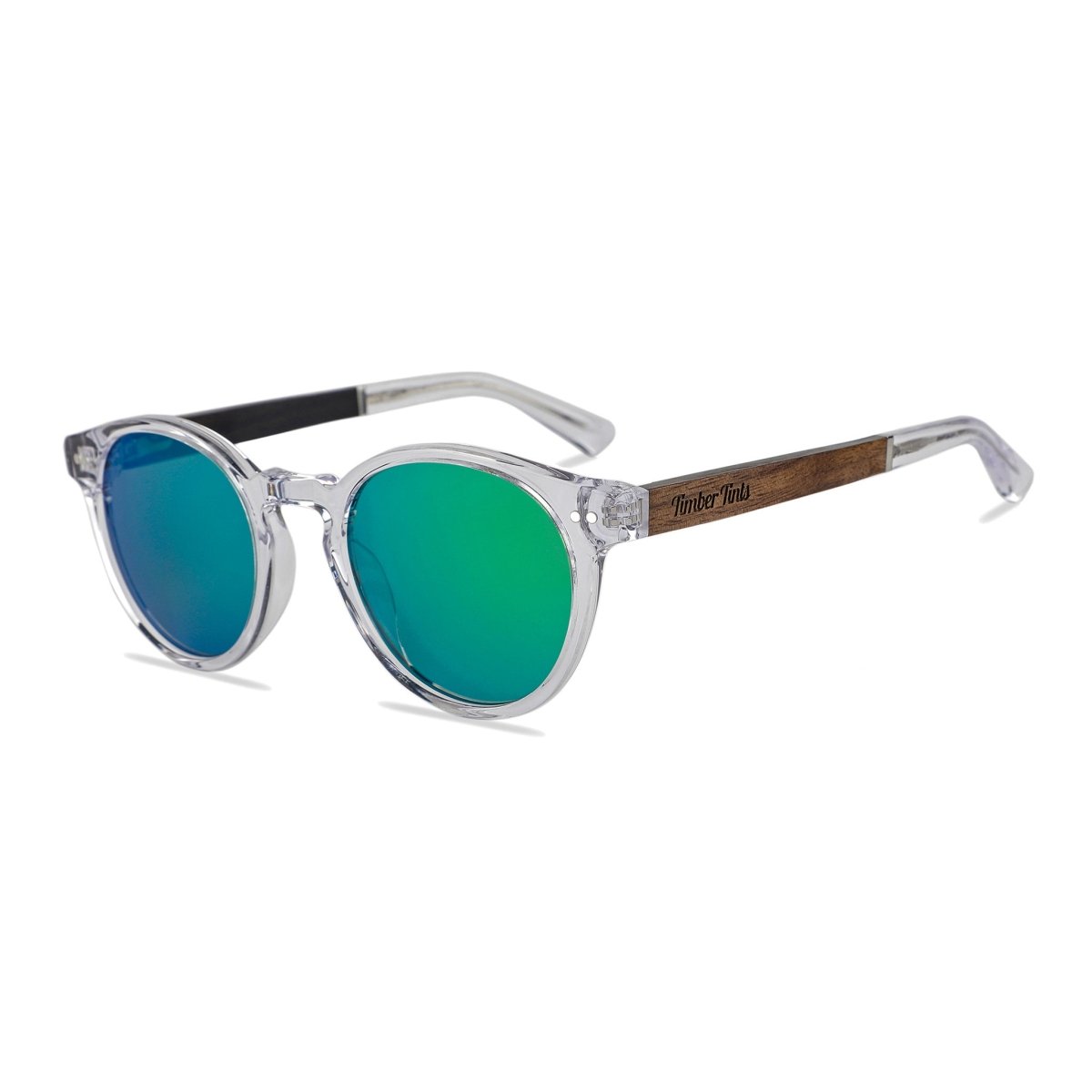 Timber Tints | Midtown Clear - Walnut Wood & Green Mirror Lenses